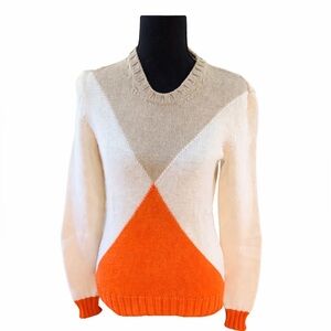Escada Sport Colorblock Knit Sweater Beige White Orange Size S Italy